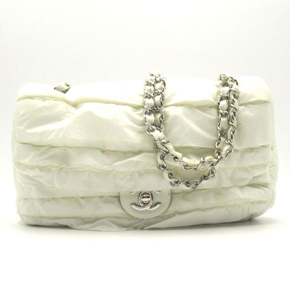 Chanel Chain Shoulder Bag Nylon Leather White - Picture 1 of 7
